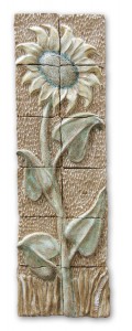 Tile wall hanging of a Sunflower made from hand carved ceramic tiles